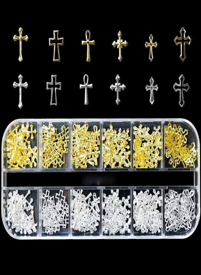 KACHIMOO 3D Cross Nail Charms, Gold Cross Charms for Nail Art Vintage Punk Metal Alloy Gold Silver Cross Nail Decorations for Gel Polish Supplies Accessories - Image 1
